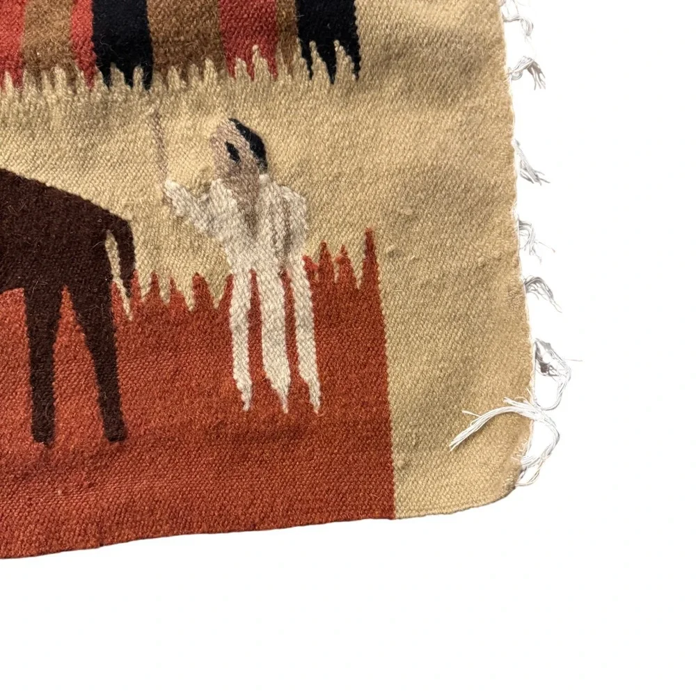 Vintage Egyptian Wool Tapestry Camel Caravan Oasis Handwoven Wall Hanging 42x24